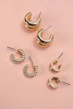 Load image into Gallery viewer, BAGUETTE STONE DOUBLE HOOP HUGGIE TRIO EARRINGS