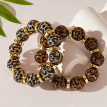 Load image into Gallery viewer, Leopard Print Beaded Stretch Bracelet