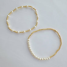 Load image into Gallery viewer, Pearls And Gold Stretch Bracelet Set Of 2
