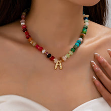Load image into Gallery viewer, Multi Gemstone Chip Initial Charm Necklace