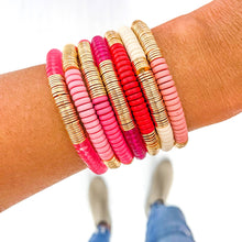 Load image into Gallery viewer, Red Pink Ivory Acrylic Disc Bracelet