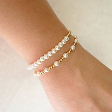 Load image into Gallery viewer, Pearls And Gold Stretch Bracelet Set Of 2