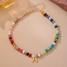 Load image into Gallery viewer, Multi Gemstone Chip Initial Charm Necklace