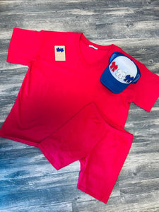 COTTON V-NECK BIKER SHORT SET