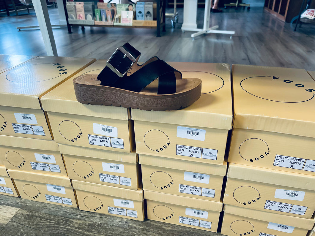 BLACK RESUME PLATFORM SANDAL