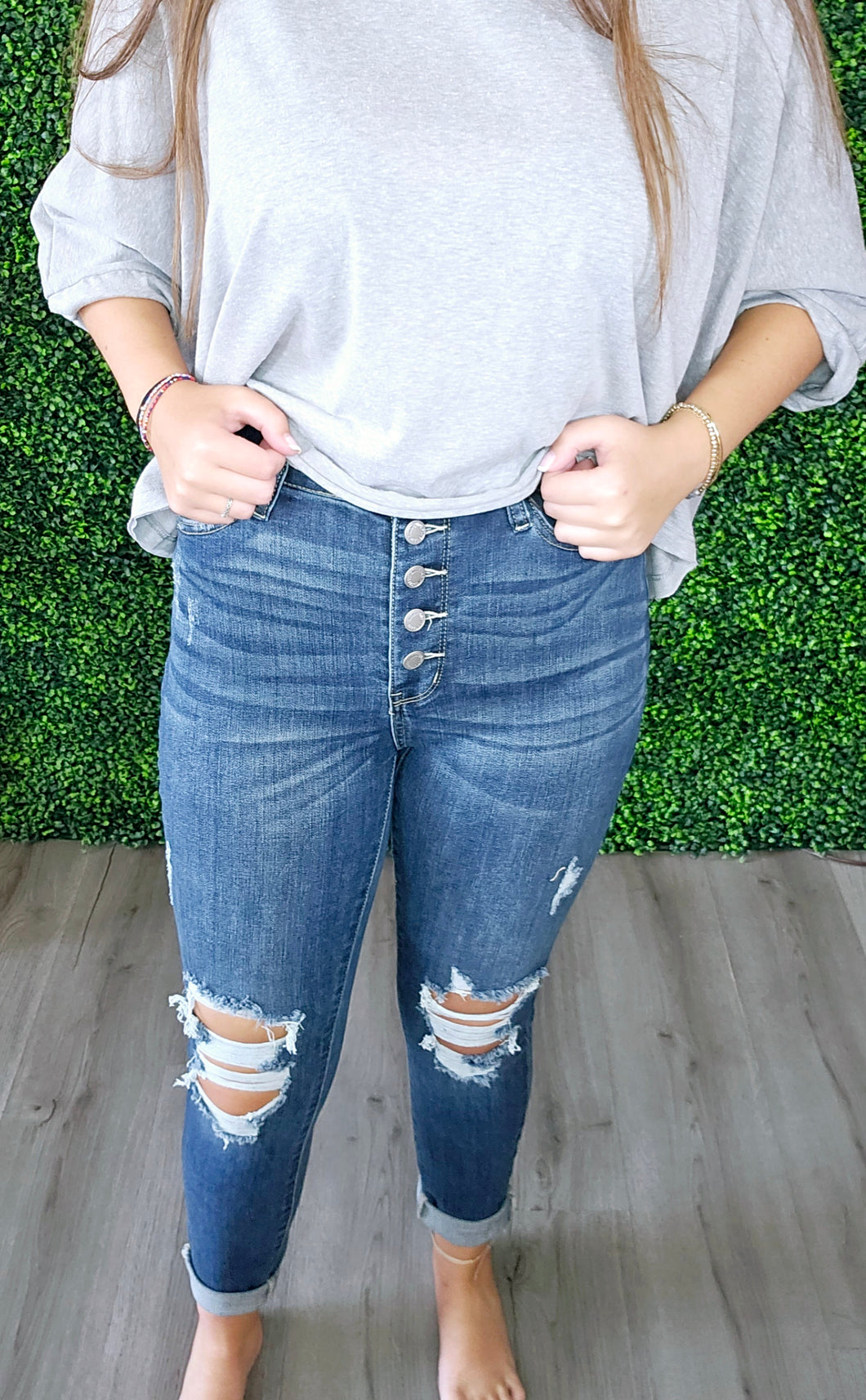 DK HI RISE BUTTON FLY CUFFED SKINNY