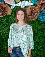 Load image into Gallery viewer, PARIS GREEN ANIMAL PRINT RUFFLE SLEEVE TOP

