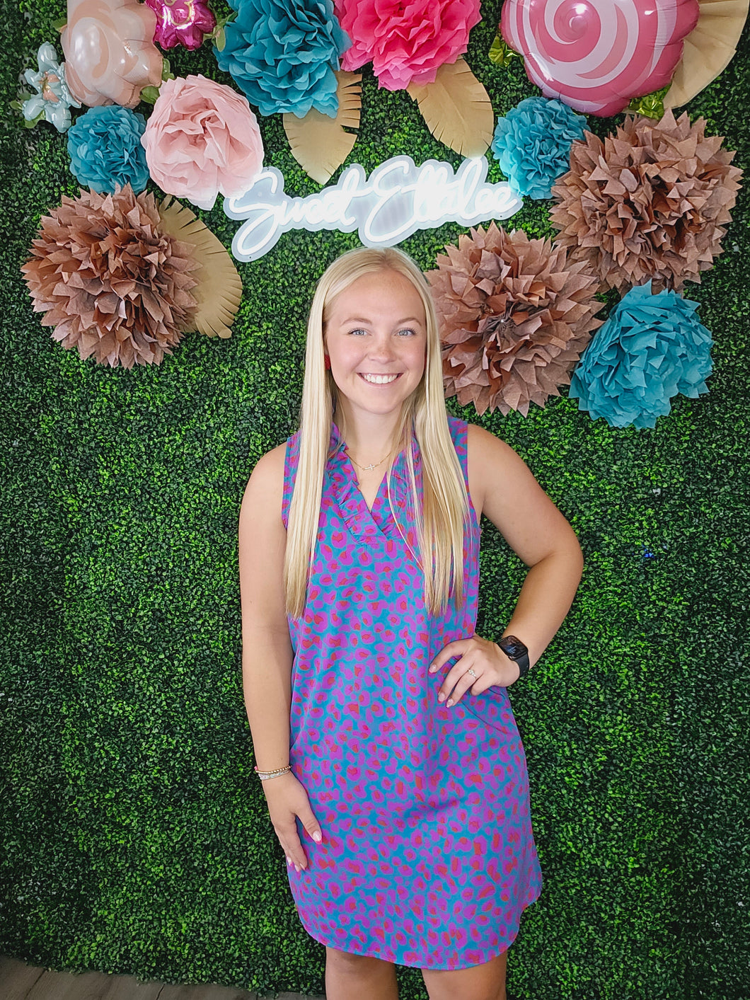 TEAL RUFFLE VNECK LEO DRESS