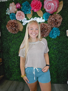 DUSTY TEAL GAUZE DRAWSTRING SHORTS
