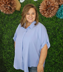 PERIWINKLE BUTTON DOWN TUNIC TOP