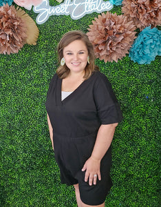 BLACK DROP SHOULD VNECK ROMPER