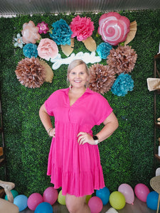 HOT PINK RUFFLE COLLAR DRESS