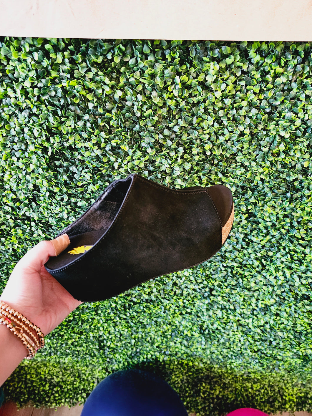 BLACK CARRIER SUEDE SLIP ON WEDGE