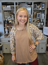 Load image into Gallery viewer, LATTE LEO SLEEVE RAW HEM TOP
