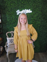 Load image into Gallery viewer, MUSTARD SMOCKED RUFFLE SLEEVE DRESS

