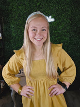 Load image into Gallery viewer, MUSTARD SMOCKED RUFFLE SLEEVE DRESS
