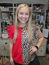 Load image into Gallery viewer, TOMATO RED ANIMAL RUFFLE SLEEVE TOP
