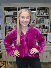 Load image into Gallery viewer, MAGENTA VELVET VNECK BUTTON DOWN TOP
