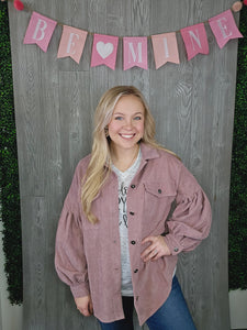 DUSTY ROSE LS BUTTON DOWN CORD OVERSIZED JACKET