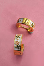 Load image into Gallery viewer, VINTAGE CLOISONNE FLORAL HUGGIE HOOP EARRINGS
