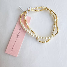 Load image into Gallery viewer, Pearls And Gold Stretch Bracelet Set Of 2
