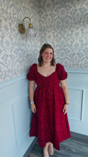Load image into Gallery viewer, August Sky Red Floral Puff Sleeve Maxi Dress
