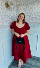 Load image into Gallery viewer, August Sky Red Floral Puff Sleeve Maxi Dress
