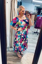 Load image into Gallery viewer, ROYAL/PINK HAW FLORAL MIDI DRESS
