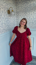 Load image into Gallery viewer, August Sky Red Floral Puff Sleeve Maxi Dress
