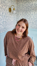 Load image into Gallery viewer, Amelia Lane Brown/Pink Checkered LS Top/Shorts Set
