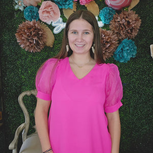 HOT PINK PUFF SLEEVE TOP