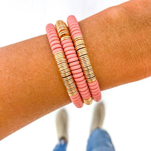 Load image into Gallery viewer, Red Pink Ivory Acrylic Disc Bracelet
