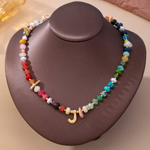 Load image into Gallery viewer, Multi Gemstone Chip Initial Charm Necklace
