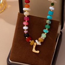 Load image into Gallery viewer, Multi Gemstone Chip Initial Charm Necklace
