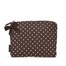 Load image into Gallery viewer, Espresso Polka Dot Bow Crinkle Makeup &amp; Toiletry Bag
