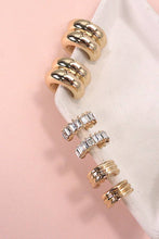 Load image into Gallery viewer, BAGUETTE STONE DOUBLE HOOP HUGGIE TRIO EARRINGS
