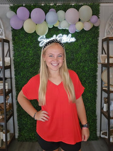 HOT CORAL VNECK SS TOP