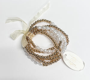 PEARL/METAL BALL BRACELET SET