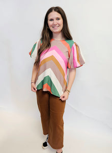 MULTI COLOR PUFF SLEEVE ARROW TOP