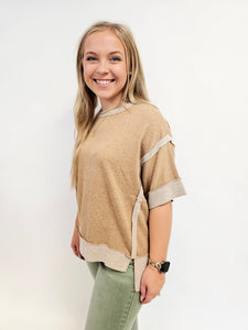 CAMEL TOP STITCH DROP SHOULDER TOP