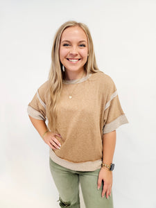 CAMEL TOP STITCH DROP SHOULDER TOP