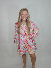 Load image into Gallery viewer, PINK/MINT SIDE STRIPED BUTTON DOWN DRESS

