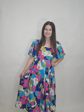Load image into Gallery viewer, ROYAL/PINK HAW FLORAL MIDI DRESS
