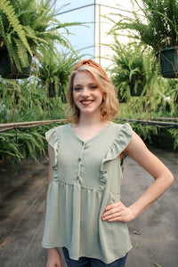SAGE WOVEN RUFFLE TOP