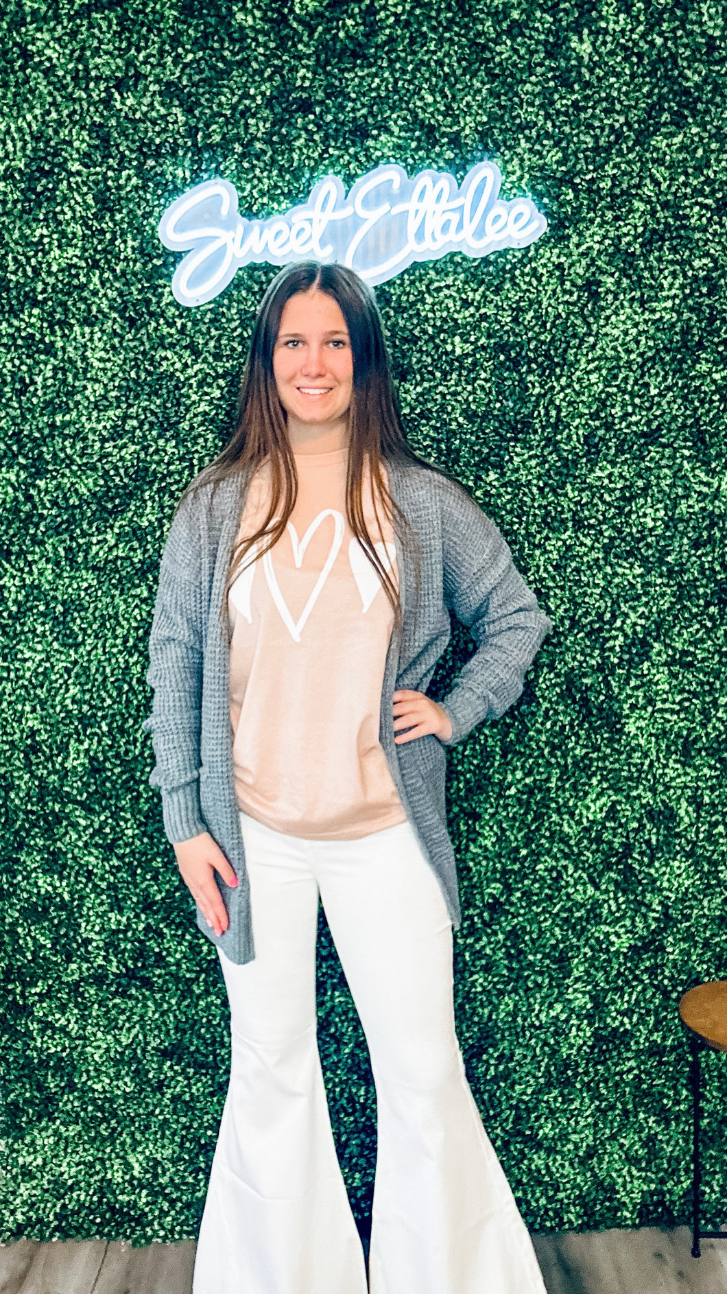 H GREY LOW GAUGE WAFFLE OPEN CARDIGAN SWEATER