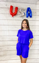 Load image into Gallery viewer, BRIGHT BLUE BRUSHED DTY ROMPER W/POCKETS
