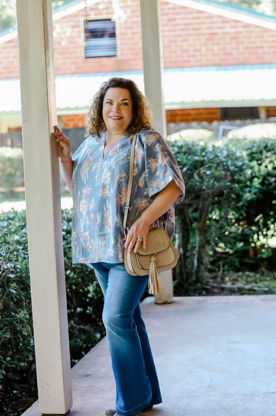 DENIM V NECK PATTERN TOP