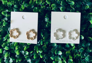 SMALL FLOWER TEXTURED METAL EARRINGS